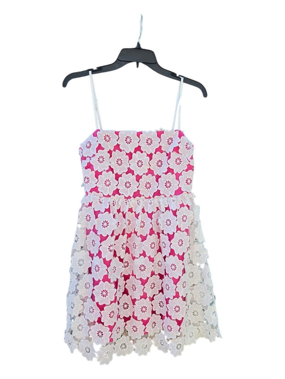 Ultramarine White Floral Lace Overlay Pink White Mini Dress Size S Coquette